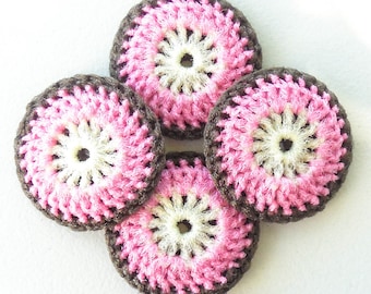 Crochet Dish Scrubbies - Set of 2 through 10 - Multicolor Cream, Pink and Brown Nylon Pot Scrubber