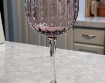 Hand-Blown Lavender Art Glass Wine Goblet | Optic Rib & Polka Dot Balloon Glass