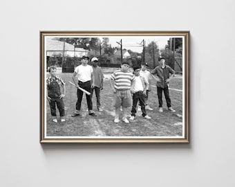 Sandlot-affischen, Tom Guiry, Mike Vitar, svartvitt (digital nedladdning)