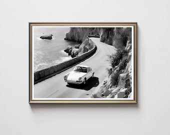 Porsche 911 Print, Retro Car Poster, Black and White (Digital Download)