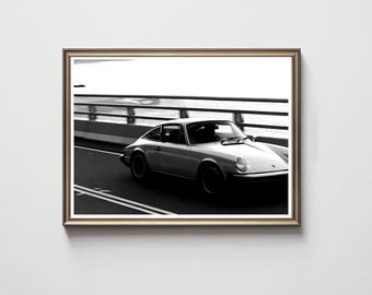 Porsche 911 Print, Retro Car Poster, Black and White (Digital Download)