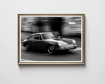 Porsche 911 Print, Retro Car Poster, Black and White (Digital Download)