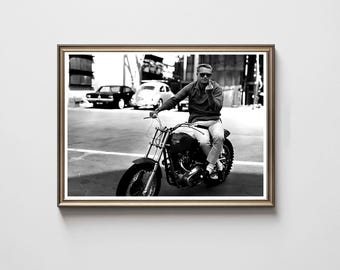 Steve McQueen Print, Motorcycle Poster, Black and White (Digital Download)
