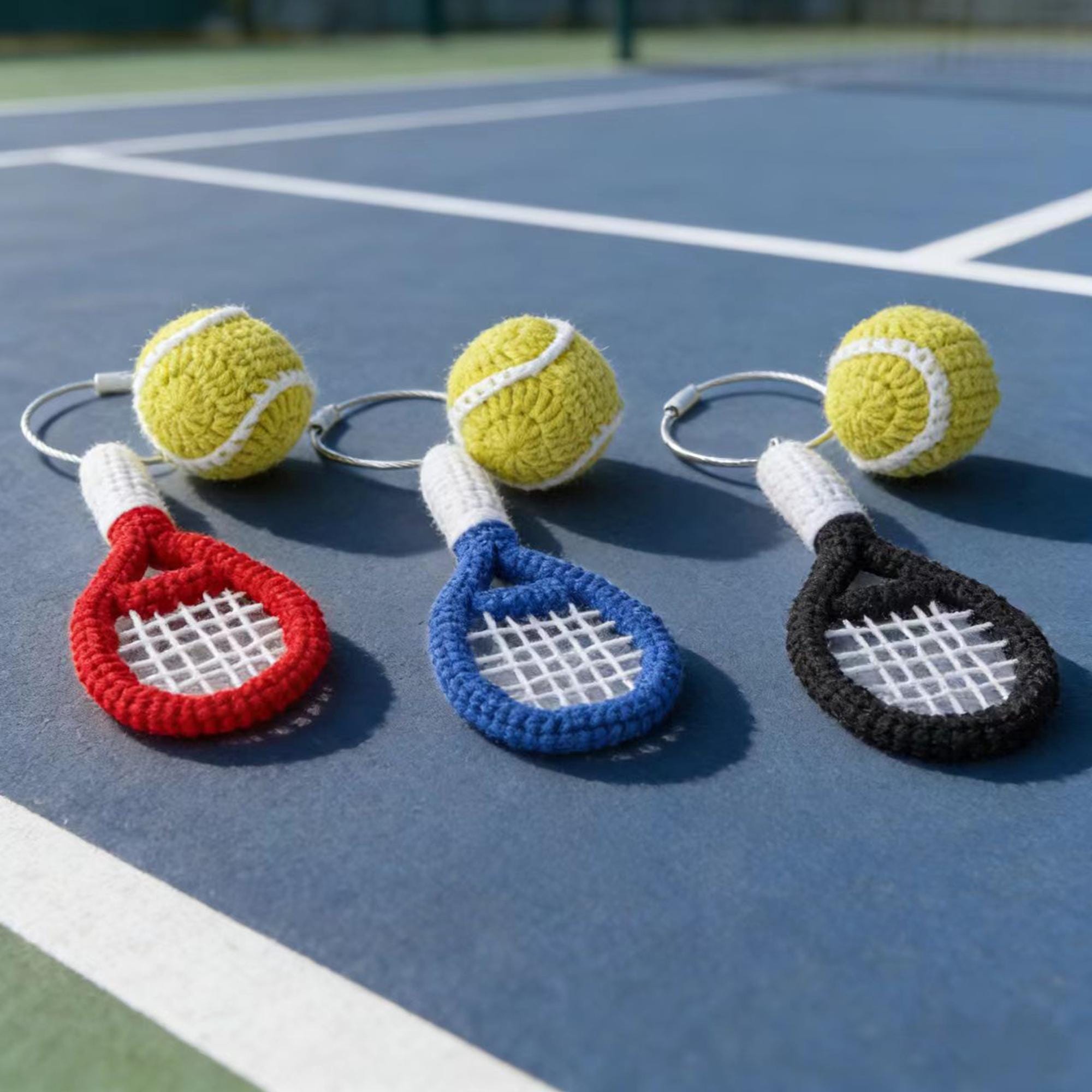 Crochet Tennis Keychain, Handmade Tennis Racket Bag Charm, Amigurumi ...