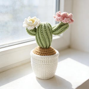 Handgjord virkad kaktus i kruka, amigurumi-växtpresent, skrivbordsdekoration, liten present