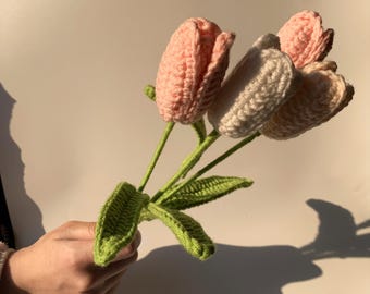 Handmade Crochet Tulip Bouquet, Knitted Flowers,  Home Decoration, Mother’s Day Gift