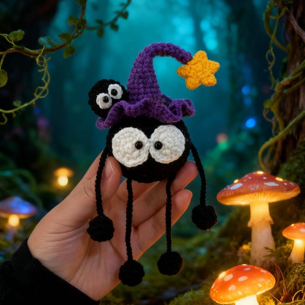 Crochet Wizard Plush | Handmade Amigurumi Creature |  Halloween Decoration | Witch Hat Plushie |