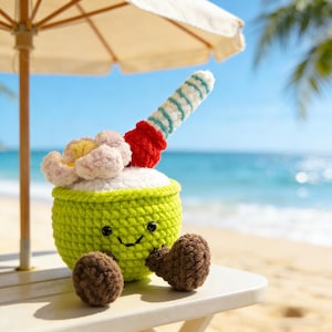 Häkeln Sie tropisches Getränk Plüsch, handgemachte Amigurumi Sommer Dessert Puppe, Schreibtisch Dekor Geschenk