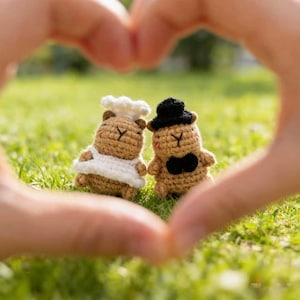 Crochet Wedding Couple capybara, Handmade Amigurumi Bride and Groom, Mini Wedding Gift