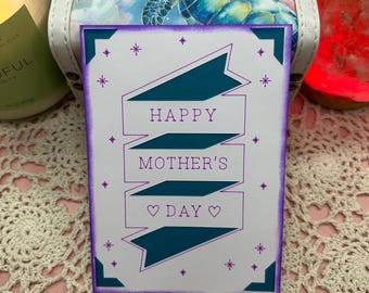 Mother Day Card (Banner/Sparkles)(Turquoise)(Purple Distress)