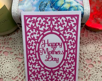 Mother Day Card (Vines) (White w/Pink)