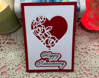 Anniversary Card (Heart Lace)(Red)