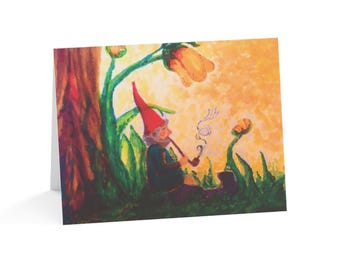 Happy Gnome in a Garden - Blank Cards