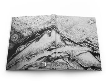 Starry Mountain Landscape Hardcover Journal | Black White Sketch