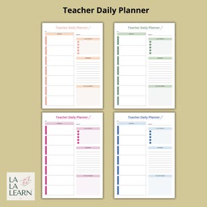 Agenda quotidien de l'enseignant | Programme d'une page pour les enseignants | 4 versions de couleur