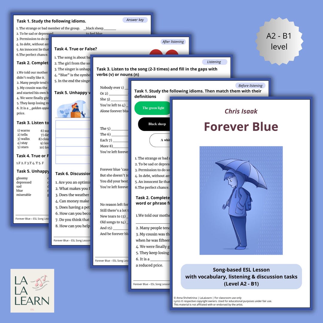 Forever Blue - ESL Listening Lesson (A2-B1) | Idioms, Vocabulary, Gap ...