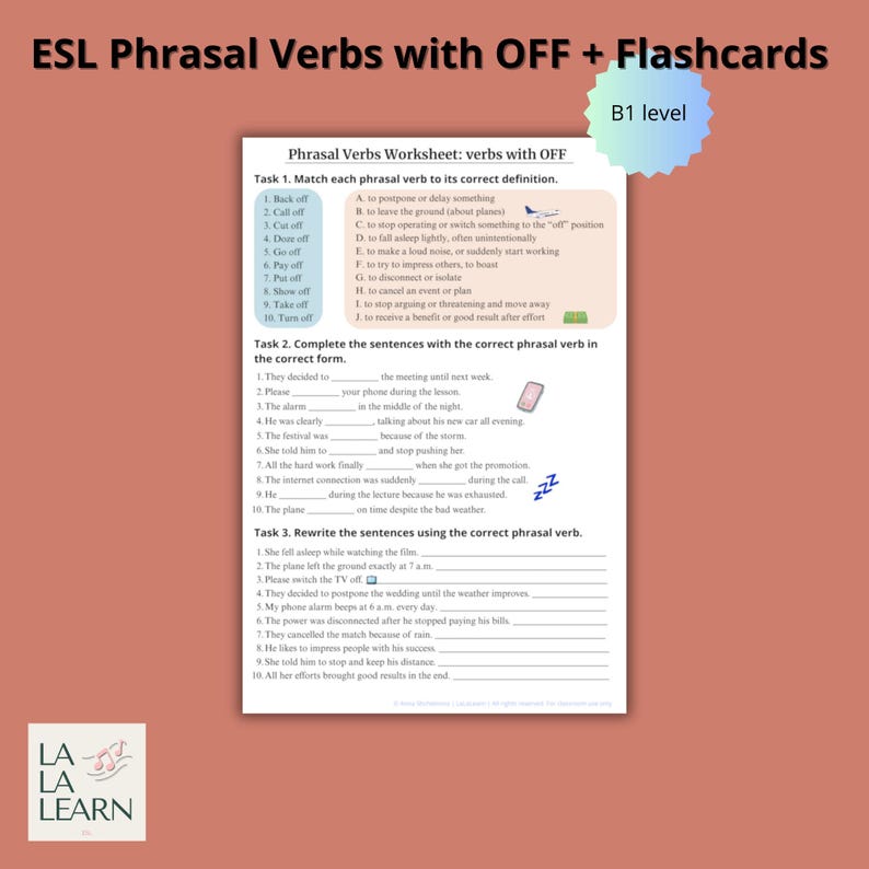 ESL Phrasal Verbs With OFF | Worksheet + Flashcards | Vocabulary ...