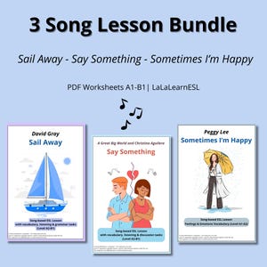 ESL Song Lesson Bundle (3 Printable Lessons) - Listening, Vocabulary & Speaking Worksheets (A1-B1)