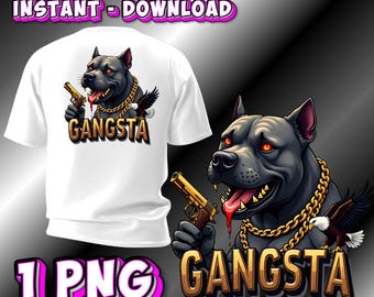 Urban Gangsta Hund PNG, Dark Street Art Illustration, Gangster Pitbull Stil, Bold Urban Animal Art, Sublimation Digital Download