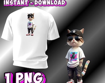 Urban Cool Cat PNG, Street Style Cat Art, Hip Hop Cat Character, Trendy Urban Animal Design, Digital Download, Sublimation PNG
