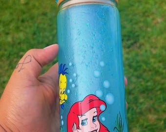 25oz the little mermaid Ariel snow globe tumbler glow in the dark