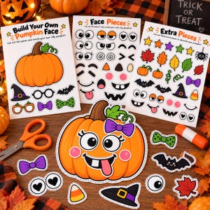 Bygg ditt eget pumpansikte, Halloween-klipp-och-klistra-aktivitet (PDF-nedladdning)
