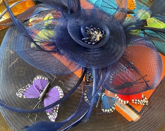 Gorgeous Rare VINTAGE Kentucky Derby Day Hat Flowers Butterflies Blue Floral Gorgeous Rare Gem VINTAGE Derby Day Hat Flowers Butterflies  main image 3