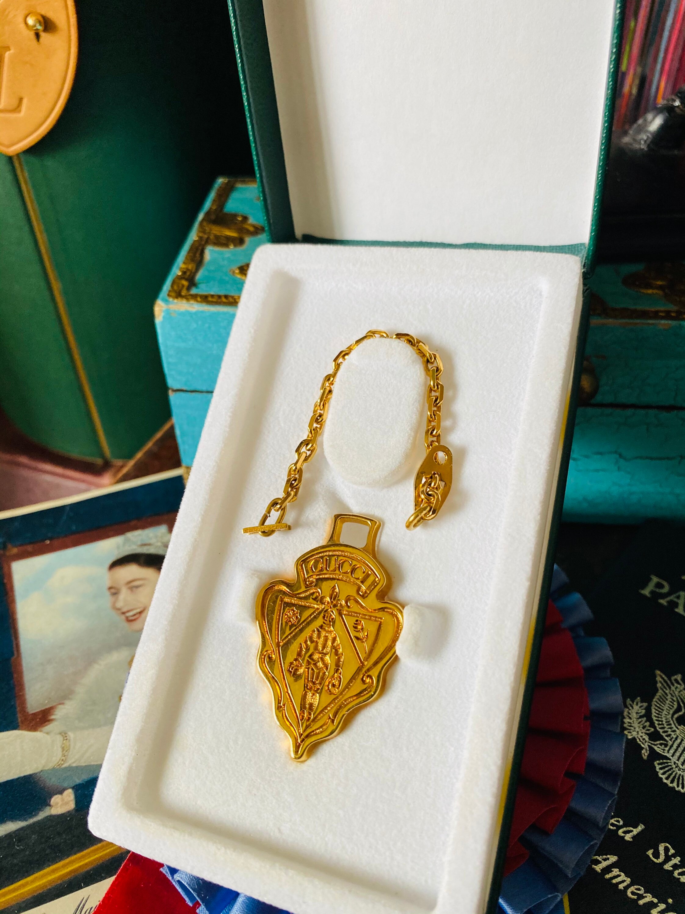 Rare Vintage GUCCI Gold Crest Shield Nobile Parfums NIB Charm