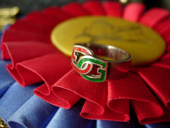 Authentic Gucci Gold Green Red Silver GG signet ring