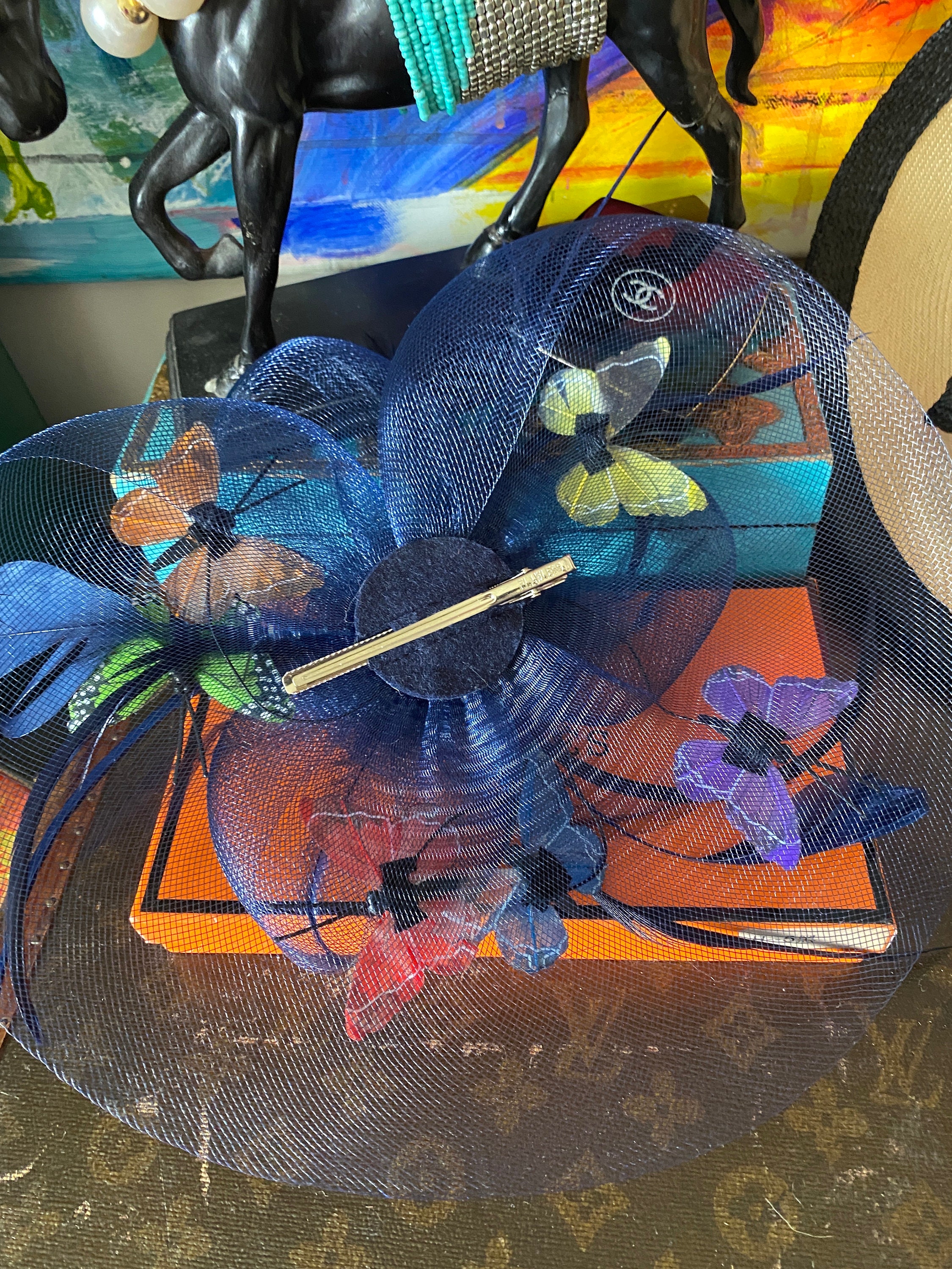 Gorgeous Rare Gem VINTAGE Derby Day Hat Flowers Butterflies 