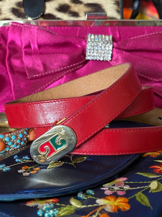 Pierre Cardin woman’s  Web Belts  3- Red,Navy,Pink W/ Gold Buckles 1” thick Sale Rare Vintage PIERRE CARDIN Red Leather Ladies Belt  main image 4