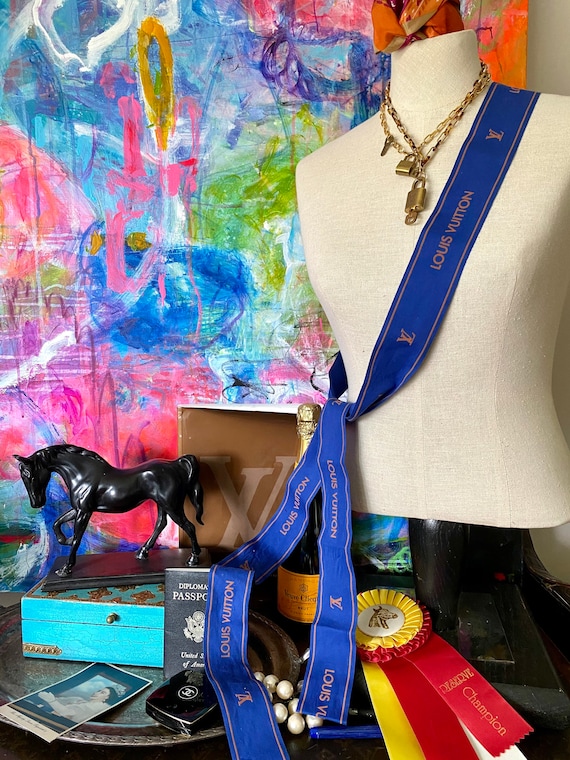 Rare Vintage LOUIS VUITTON Wide Blue / Gold Gift RIBBON  display picture 1