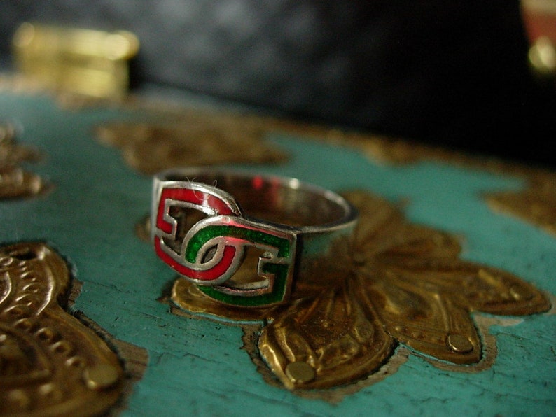 SALE Rare Authentic Vintage GUCCI Enamel Iconic Logo Sterling Silver 925 RING Statement Jewelry Fashion Stylist Styling Designer 5.5 6 image 2