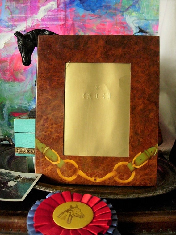 ✨入手困難✨ GUCCI フォトフレーム 希少 ヴィンテージ イタリア製 OLD SALE Ultra RARE Vintage Authentic GUCCI Burl Wood Frame Horse Bit