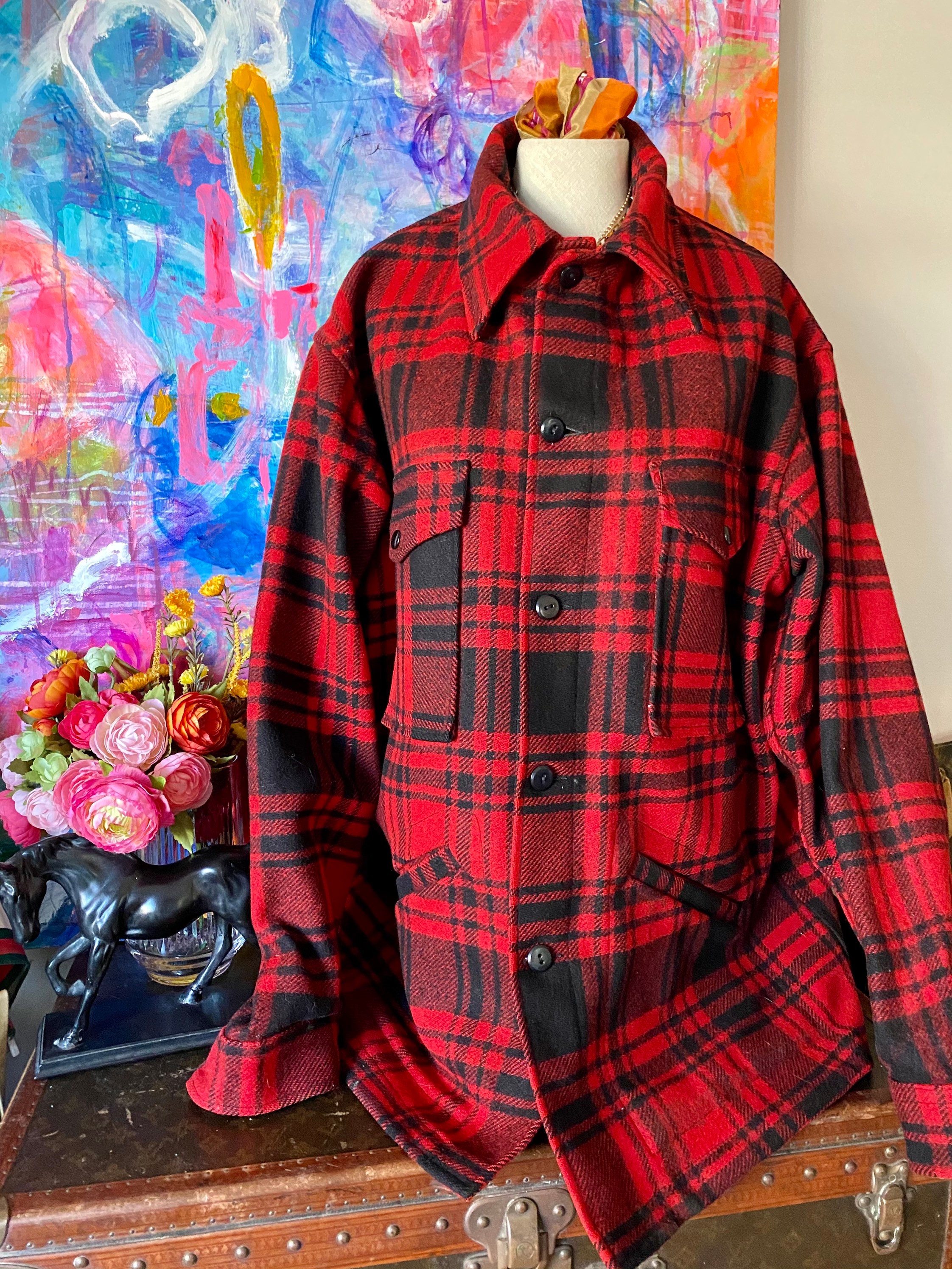 Guapo Vintage PENDLETON Buffalo Red Plaid Wool Mackinaw Camp FIELD JACKET Deportista al aire libre Tamano de abrigo grande Etsy Mexico