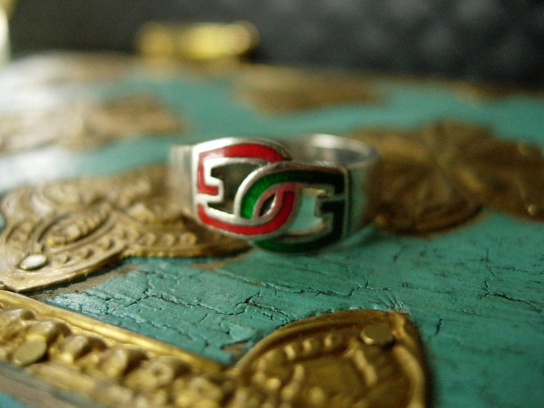 SALE Rare Authentic Vintage GUCCI Enamel Iconic Logo Sterling Silver 925 RING Statement Jewelry Fashion Stylist Styling Designer 5.5 6 image 5