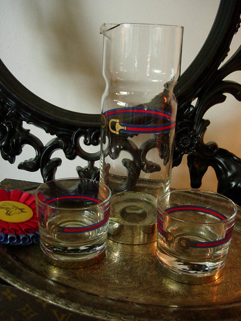 Ultra RARE Vintage GUCCI Crystal Wine Decanter Carafe Pitcher Glass Barware  GG