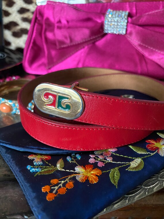 Pierre Cardin woman’s  Web Belts  3- Red,Navy,Pink W/ Gold Buckles 1” thick Sale Rare Vintage PIERRE CARDIN Red Leather Ladies Belt  main image 2