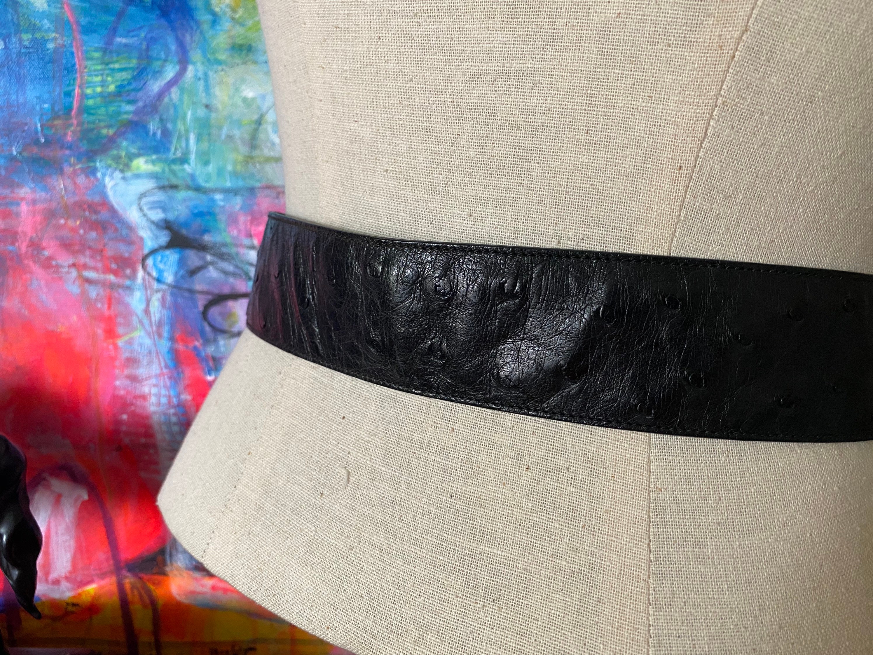 SALE RARE Vintage GUCCI Exotic Skin Ostrich Black Leather 