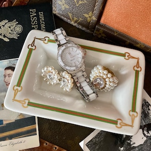 Beautiful Rare Vintage GUCCI Dish Trinket Tray Italian Dish Bowl Luxury Designer Home Staging Decor Interior Design Accessory Set Decoration