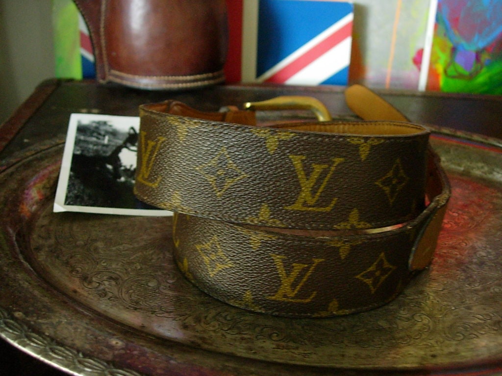 LOUIS VUITTON 80's Vintage Monogram Belt  LV  Gold Buckle