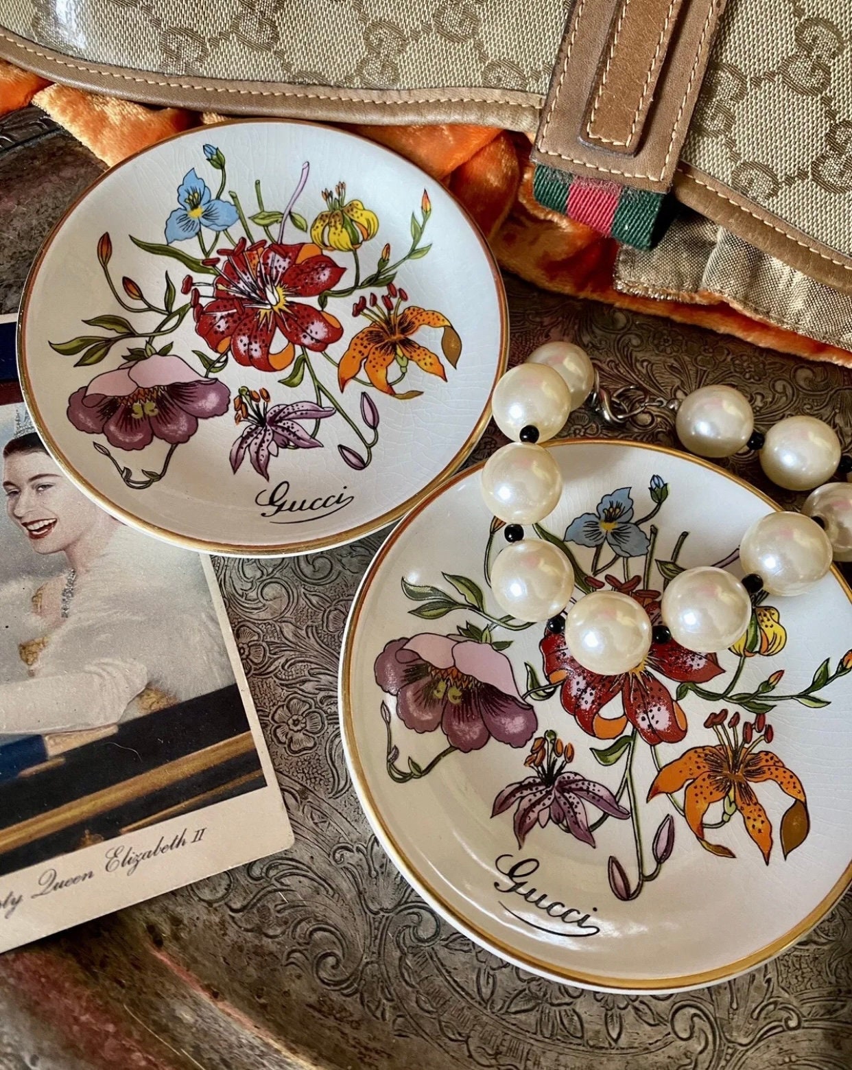 レア】GUCCI フローラトレイ美品イタリア製大型スクエア盆