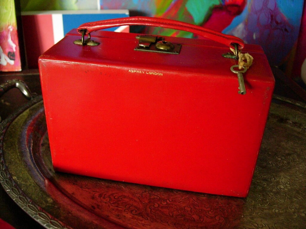 SALE Ultra Rare Vintage ASPREY Red Leather Jewelry Box Trunk