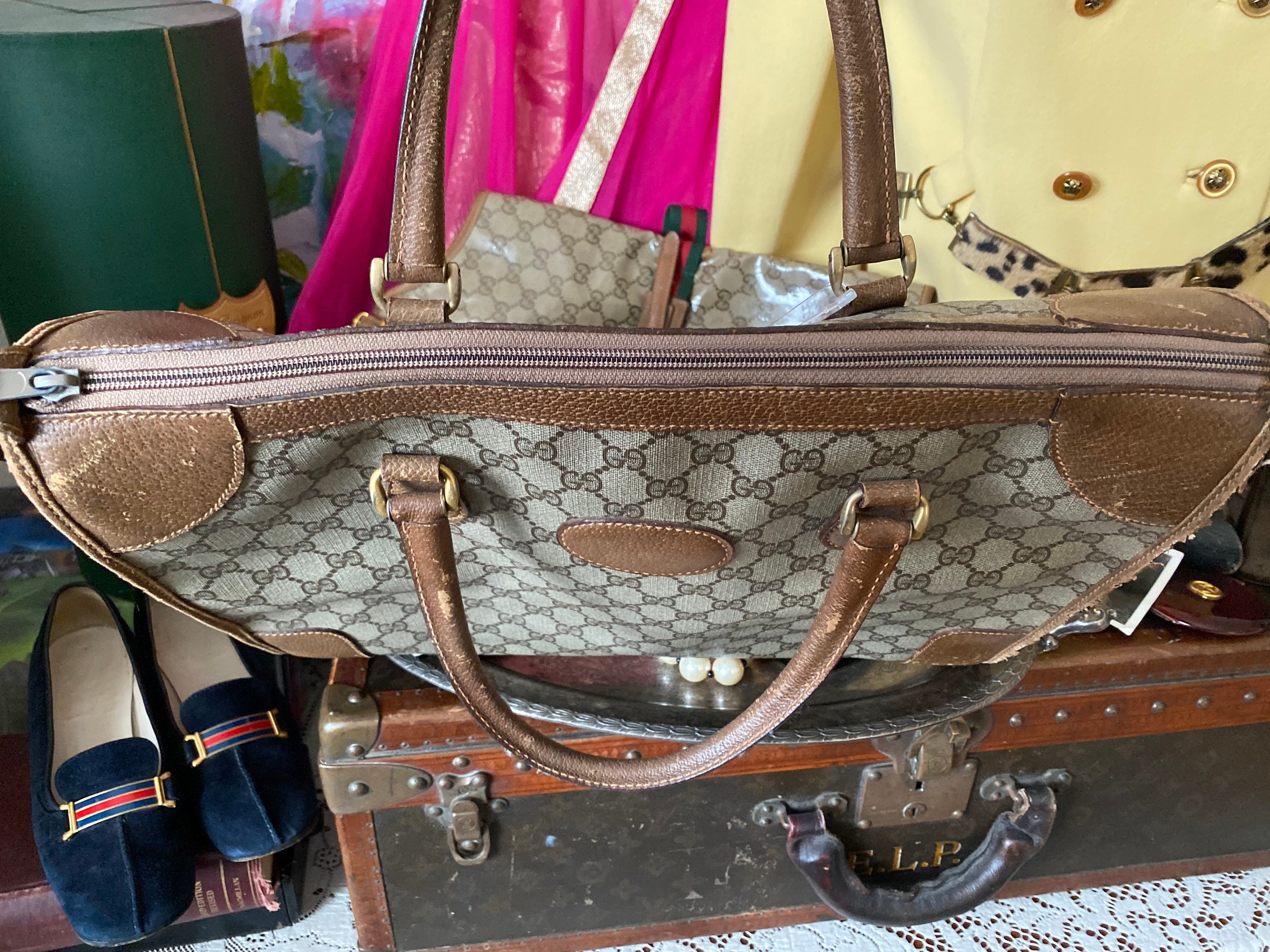 Rare Vintage GUCCI GG Monogram Tote Bag Purse Luxury Designer 