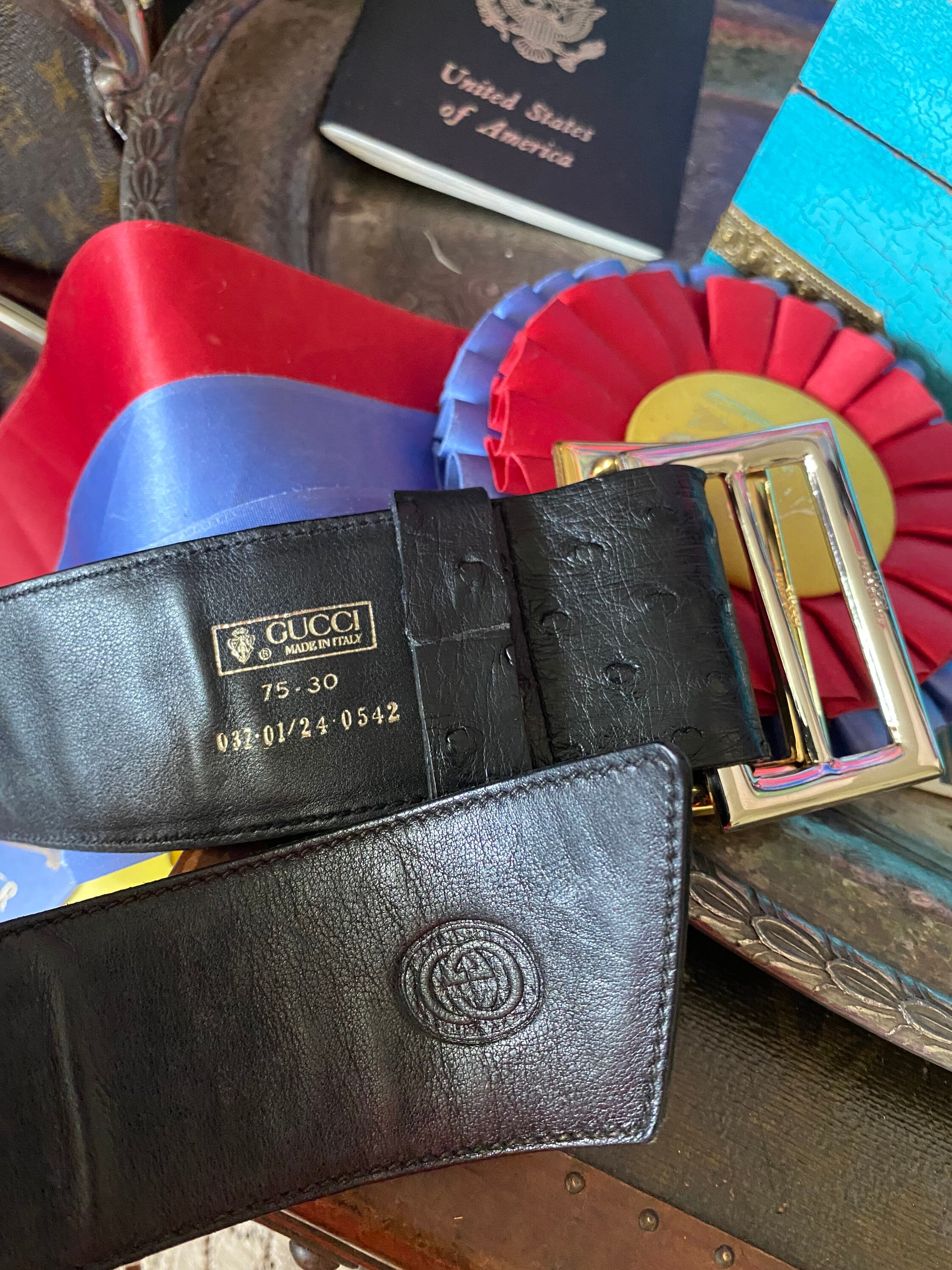 Vintage Gucci black ostrich leather belt Ostrich belt Gucci Black size S International in Ostrich  main image 2
