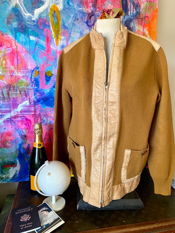 Rare Vintage GUCCI 1950s Sweater Leather Detailing Designer 