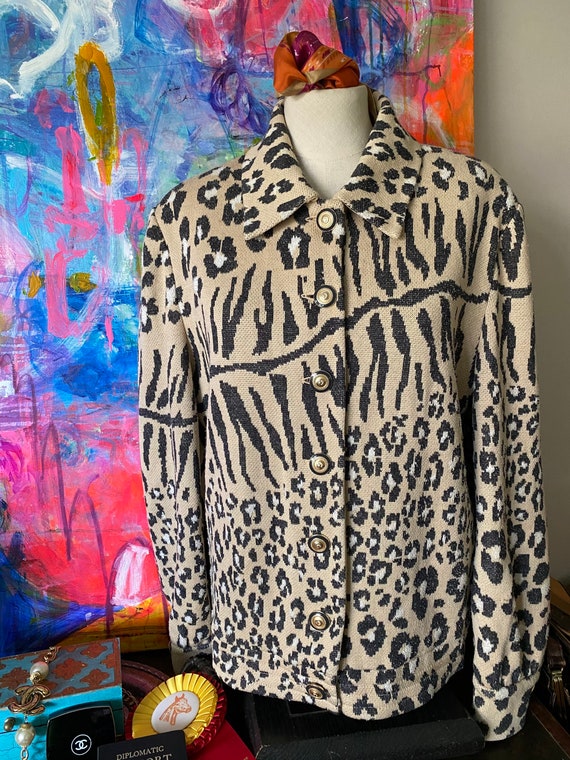 Classic Gorgeous ST JOHN Knits Marie Gray RARE Animal Leopard Print Jacket Sweater Designer Pre loved Condition Wardrobe Stylist Fashion Etsy Canada