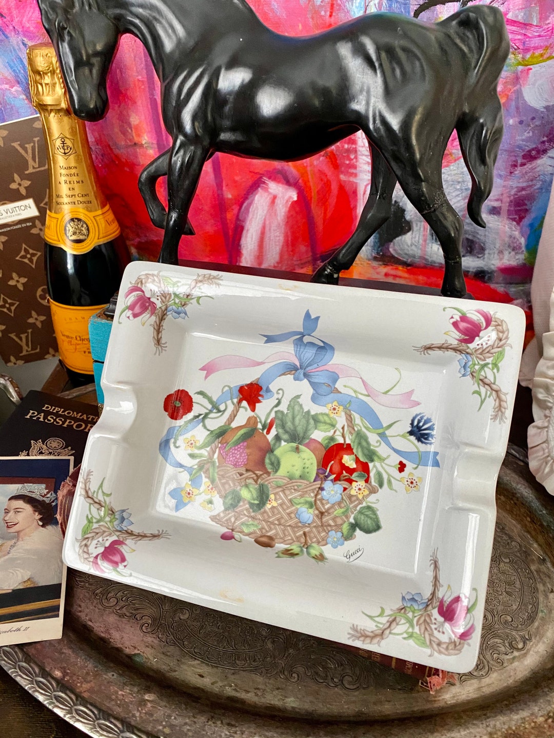 【希少】GUCCIフラワーホワイトゴールド　灰皿　ジュエリートレイ　ヴィンテージ 希少】GUCCIフラワーホワイトゴールド 灰皿 ジュエリートレイ