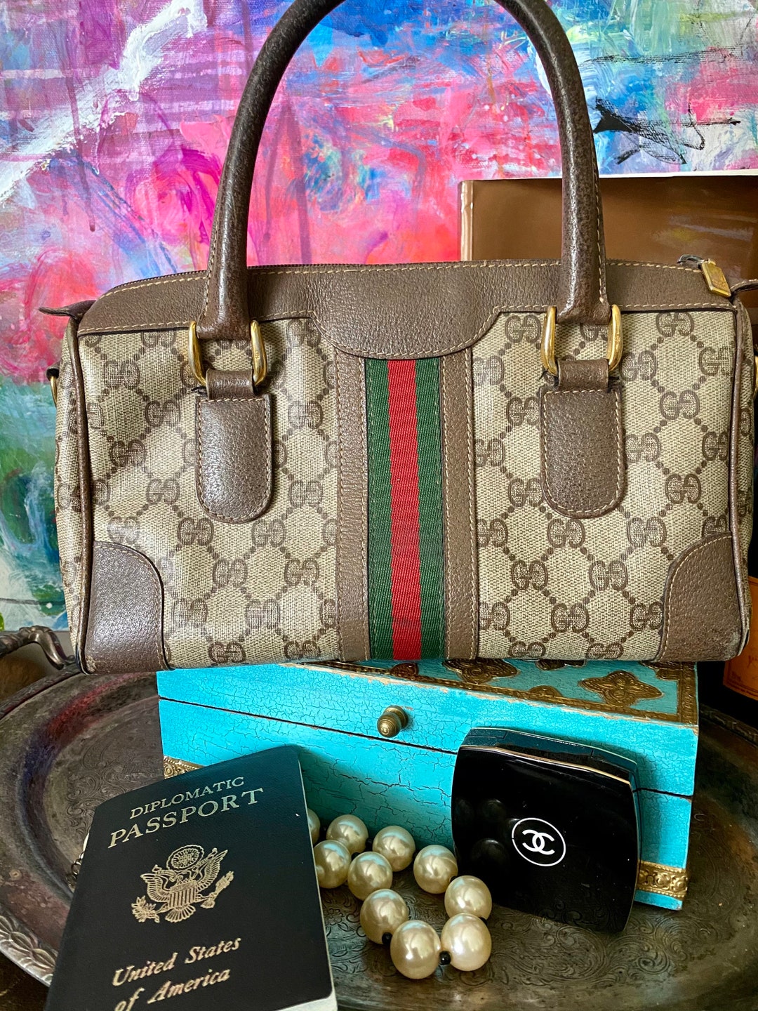 Vintage Gucci GG Monogram Boston Brown Speedy Bag Large
