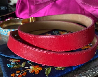 Vintage 60’s PIERRE CARDIN Ladies Red Leather Belt Enamel Logo Buckle M 30 - 34” Vintage 60 main image 4
